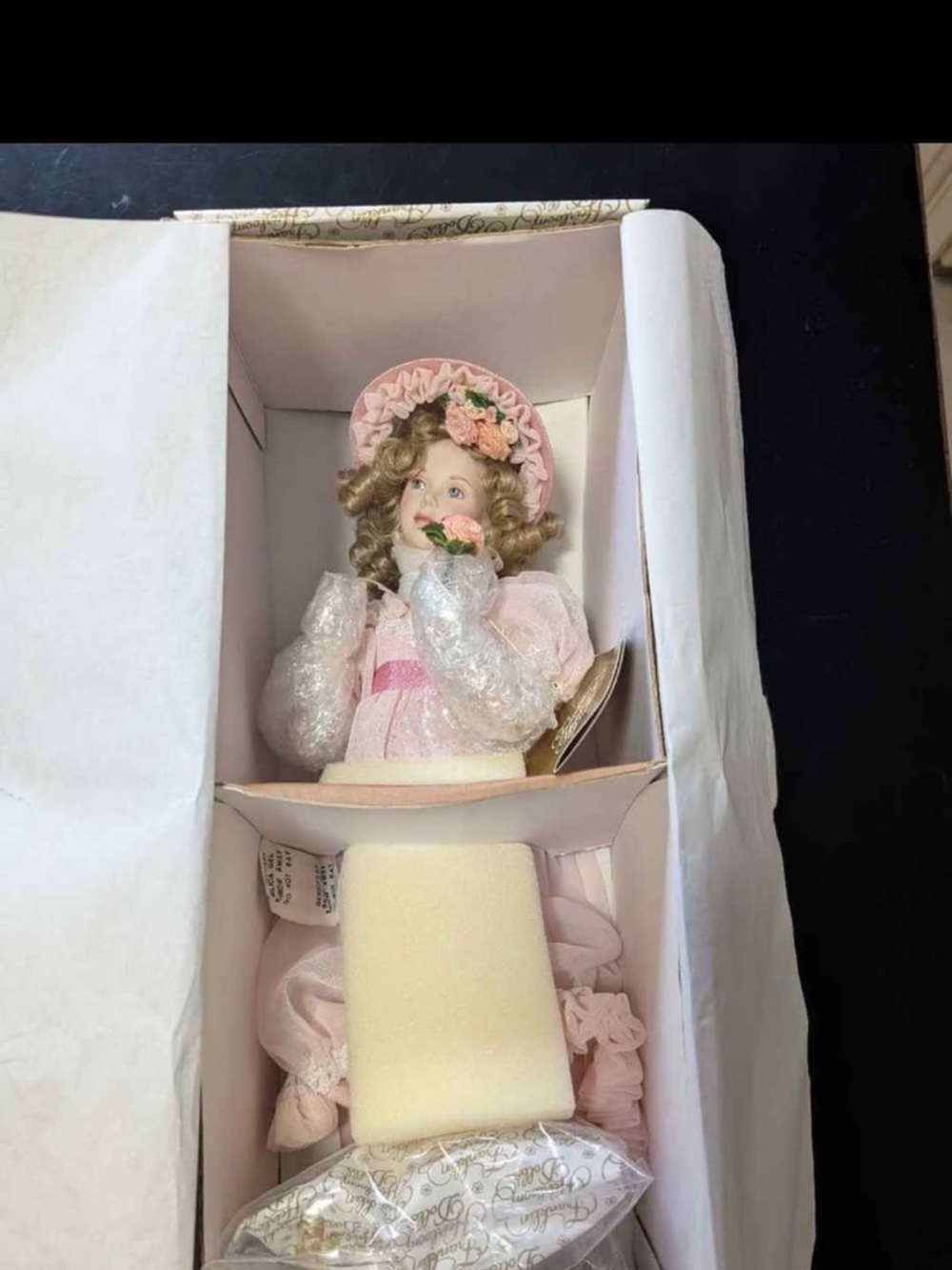 Franklin Mint Porcelain Pink Victorian Doll Decorative Figurine
